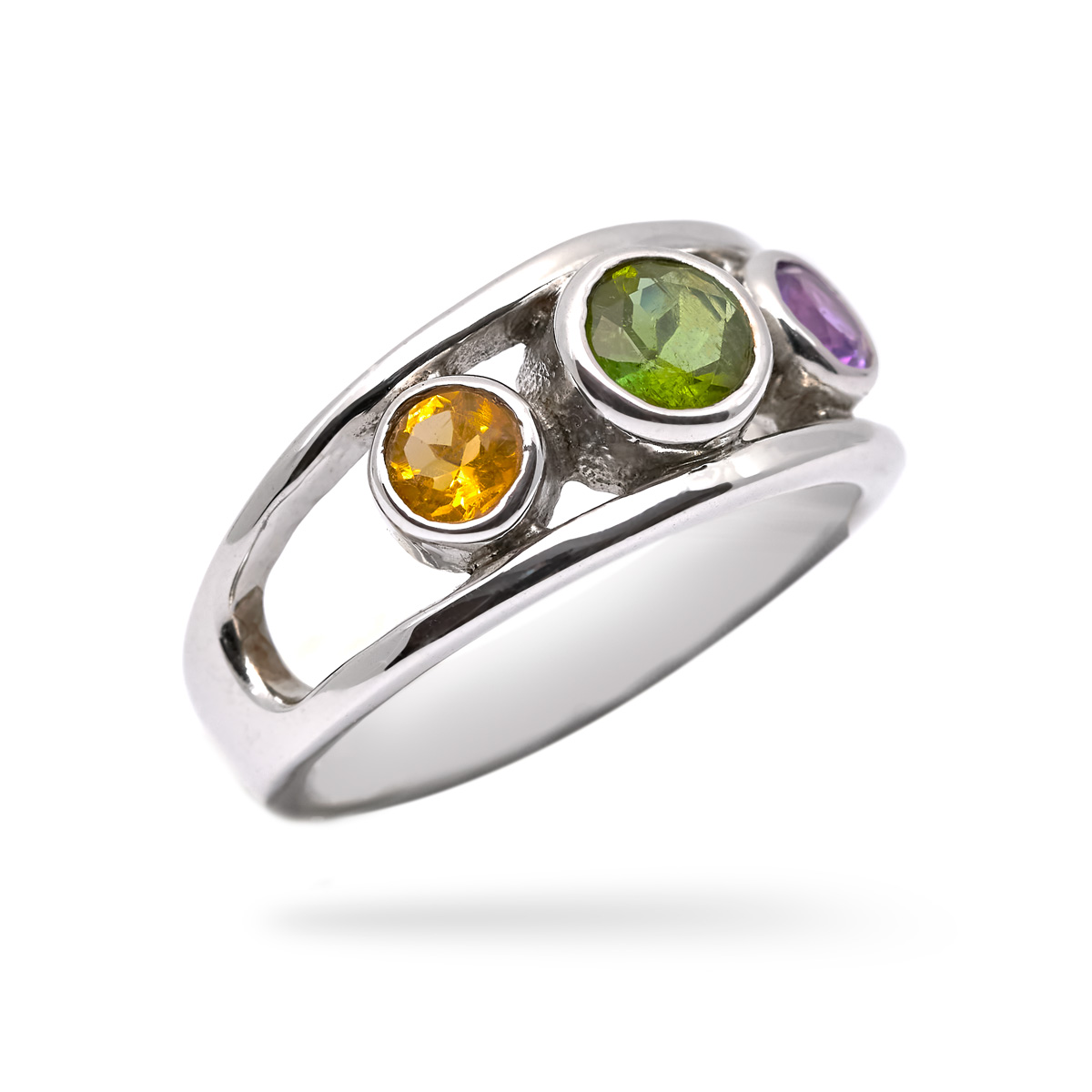 Bague peridot, citrine, amethyste argent Magalie